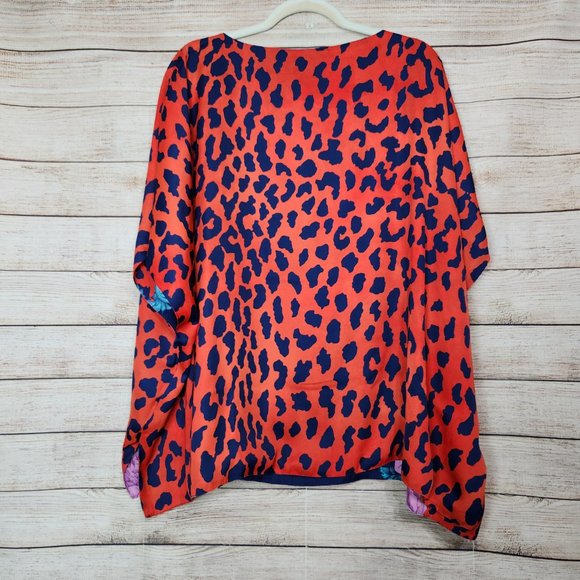 IMAN Global Chic Reversible Printed Poncho Top Floral Leopard Print Women's M/L - Picture 14 of 16